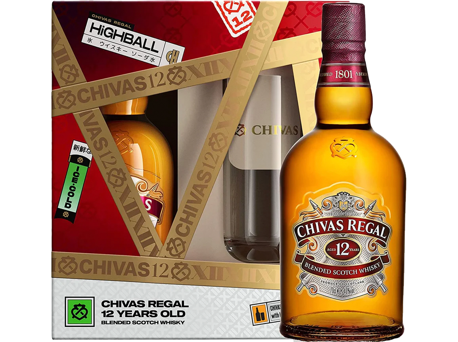 Chivas Regal 12 Year Old Blended Scotch Whisky Highball Glass Gift Set 700ml