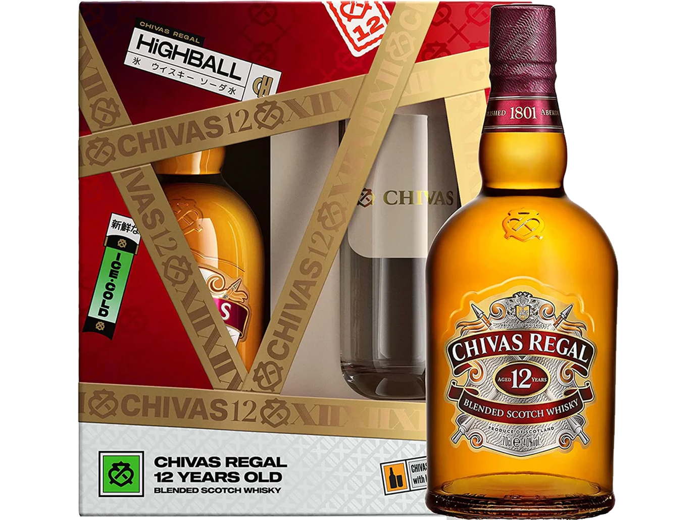 Chivas Regal 12 Year Old Blended Scotch Whisky Highball Glass Gift Set 700ml