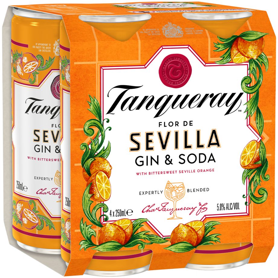 Tanqueray Seville and Soda (4x250ml Cans)