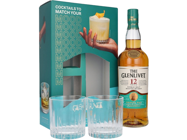 The Glenlivet 12 Year Old Single Malt Whisky 700ml & Two Glass Gift Pa