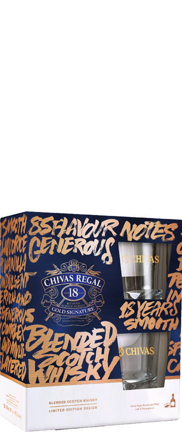 Chivas Regal 18 Year Old Blended Scotch Whisky 700ml & Two Glass Gift Pack - Wine Central